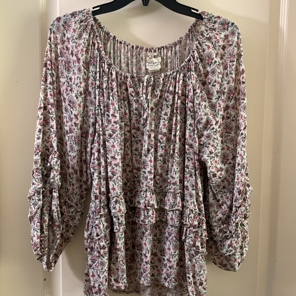 Ralph Lauren Pink, Black and White Cuffed Sleeve Blouse Relaxed Tiered Smocked - Picture 1 of 9
